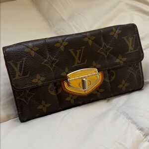 Louis Vuitton Etoile Monogram Sarah Long Wallet Quilted Stitching Brown Tan Gold